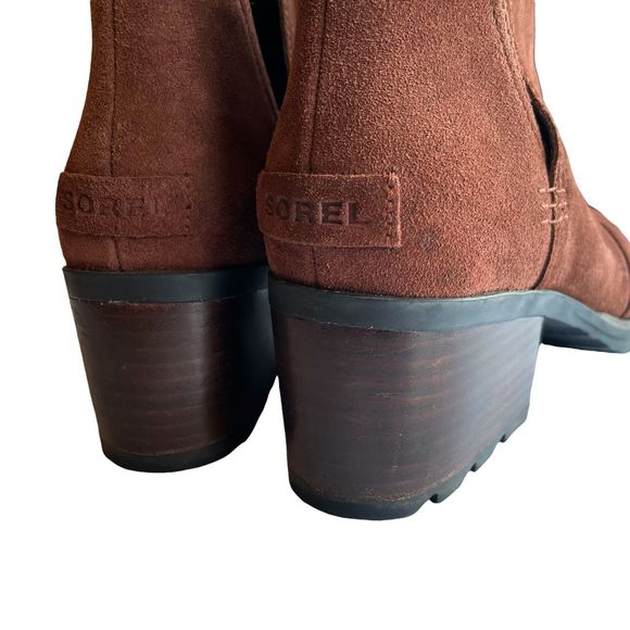 Sorel Cate Suede Cut Out Heeled Booties Burro Brown - Picture 8 of 17